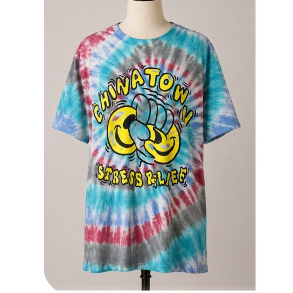 RARE Chinatown Market Multi-Color Tie Dye Stress Relief Graphic Short Sleeve Tee